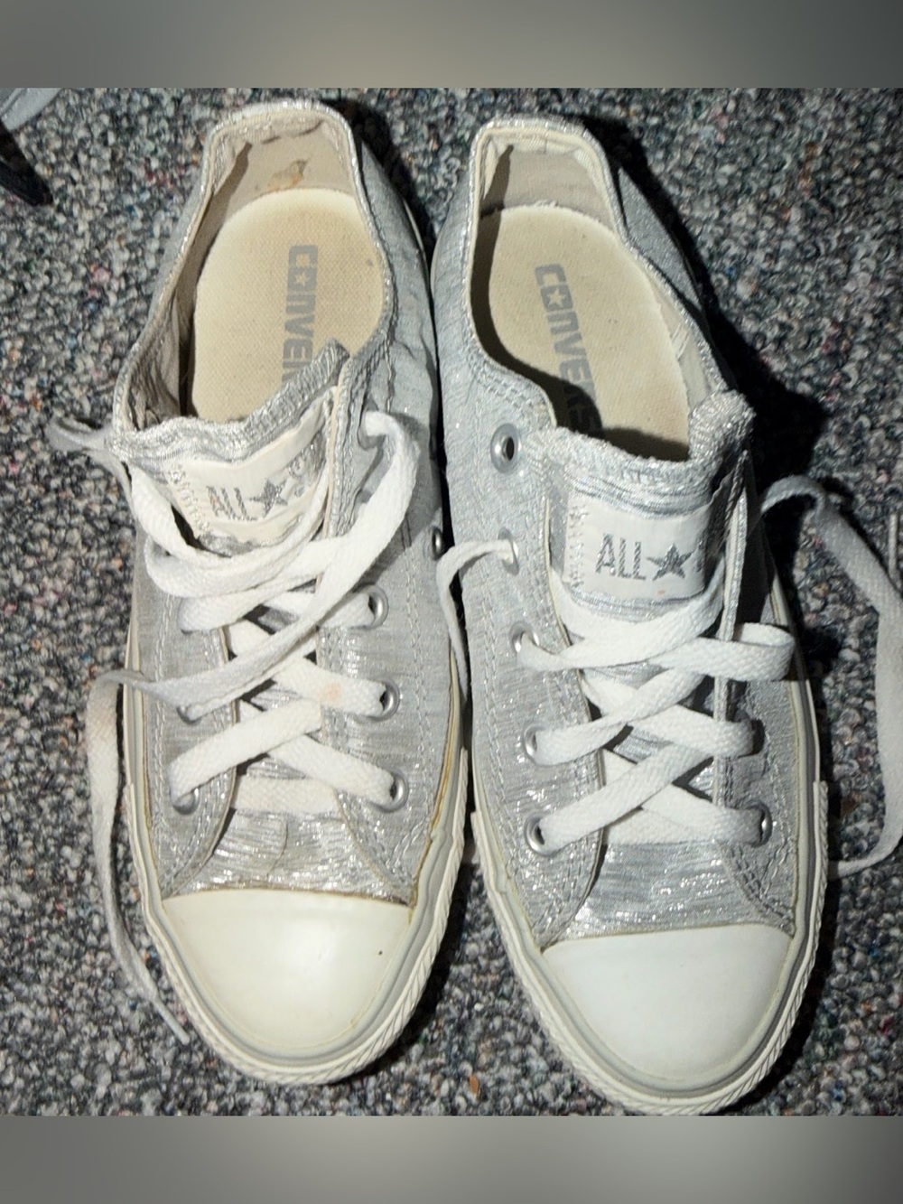 Converse Silver Glitter Low-Top Sneakers with White Laces